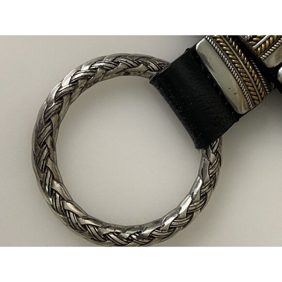 Chico's Western Silver Tone Concho Ring Hook Buckle M/L Black Leather Belt - Picture 4 of 16